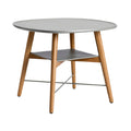 **Technische titel in het Nederlands: Moderne ronde salontafel met houten poten en onderplank**