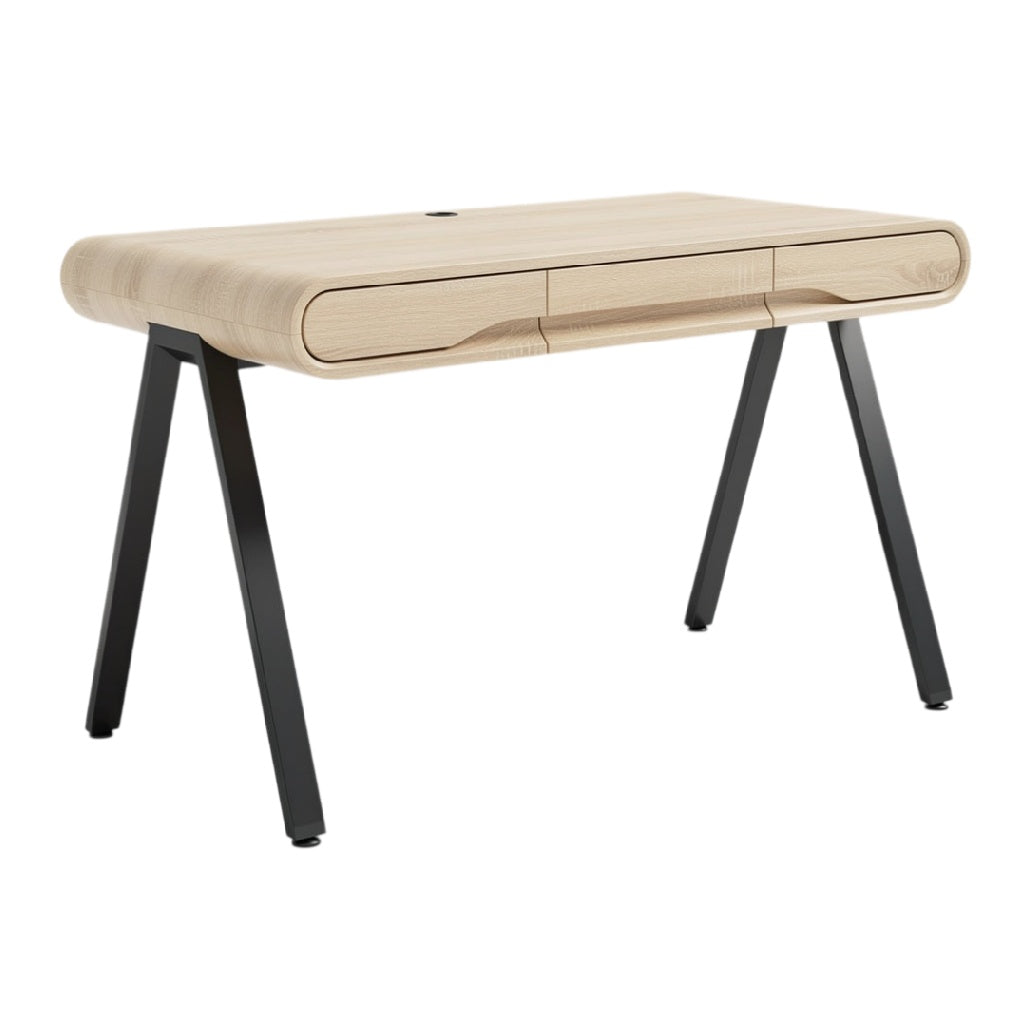 技术标题（荷兰语）： **Moderne houten bureau met metalen poten en lades**
